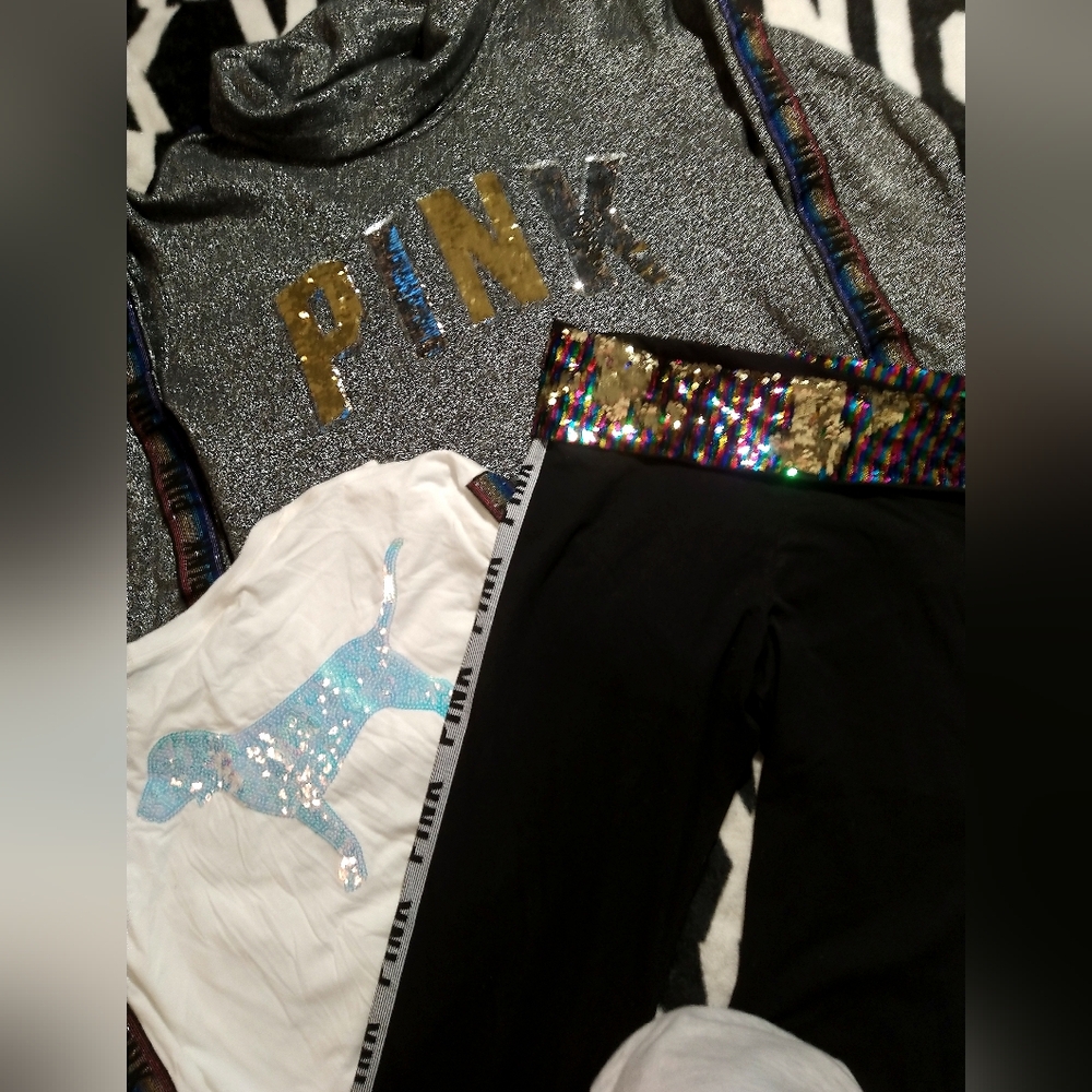 Nwot Victoria's Secret Pink 3pc Rainbow Flip Sequin Bling Set. XL